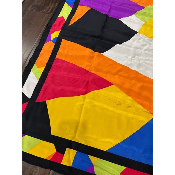 Linda Dano Multicolor Geometric Square Scarf Shawl Wrap Lightweight Retro - Picture 2 of 8